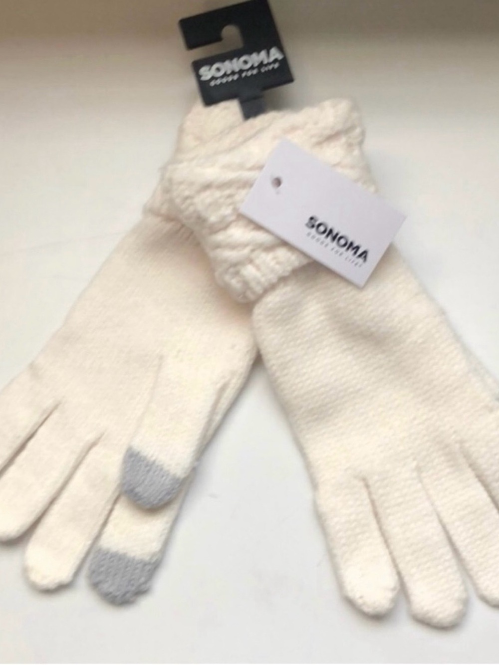 New Sonoma Gloves Women’s Ivory Textured Cuff Winter Knit Gloves Outdoor Casual